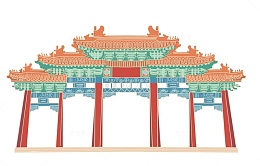 国潮古风大明湖建筑手绘元素