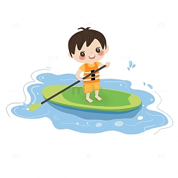 可爱小男孩划桨板