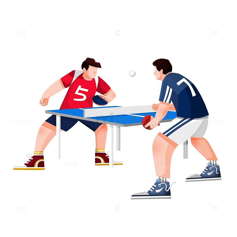 双人对打兵乓球比赛运动员扁平噪点风
