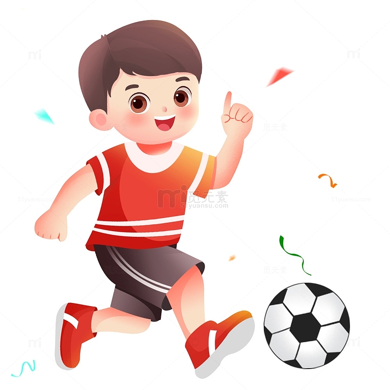 卡通可爱运动员踢足球人物元素
