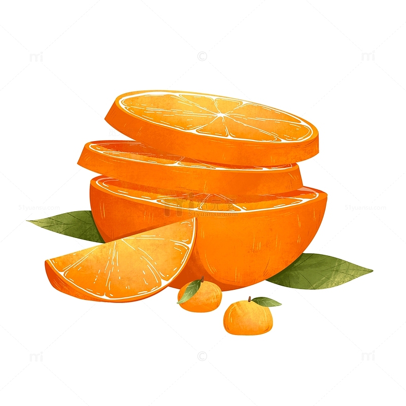 手绘水果橘子橙子橙汁插画元素