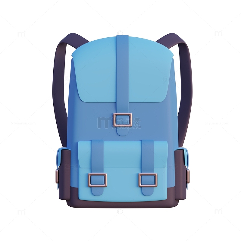 蓝色书包双肩背包3D模型