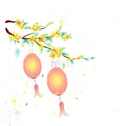 中式中秋节国庆国潮桂花粉色灯笼插画元素