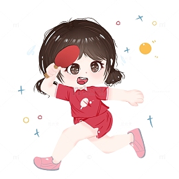 乒乓球女孩手绘Q版人物