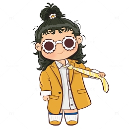 穿大人西装外套的小朋友 Q版儿童 小卷毛