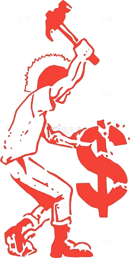 粉碎 象征 符号 资本主义 美元 打破 锤子 钱