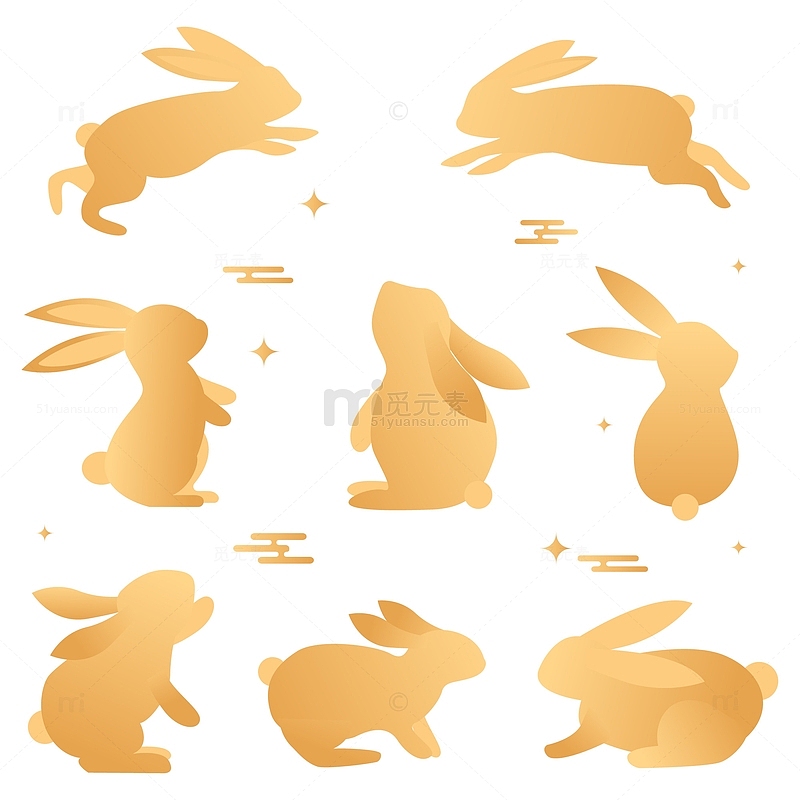 卡通可爱中国风中秋兔子剪影装饰元素