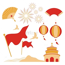 国庆节红色喜庆装饰插画组合矢量元素