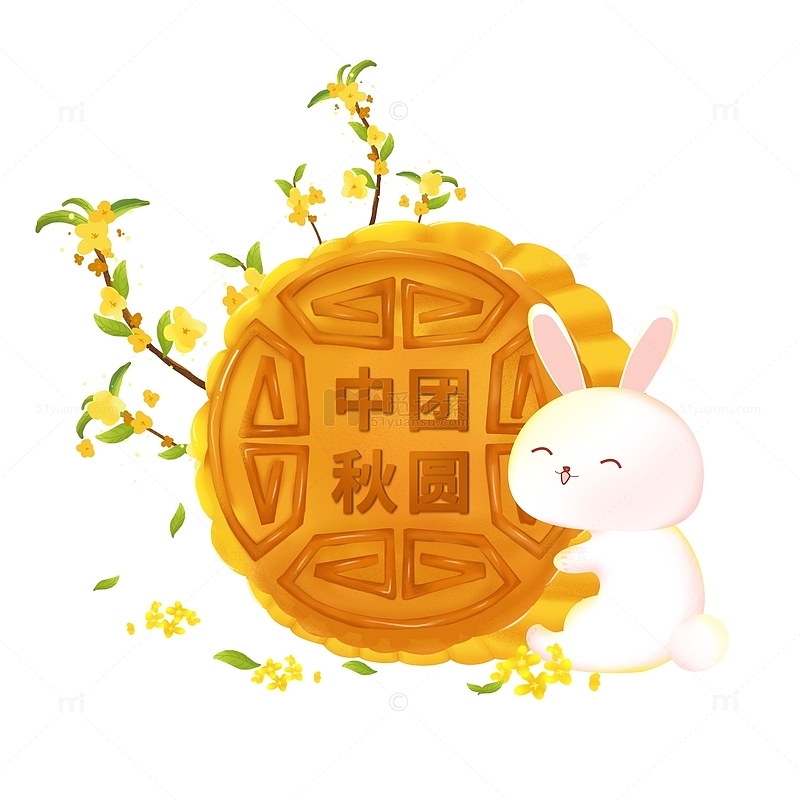 手绘中秋节卡通月饼兔子海报插画装饰元素