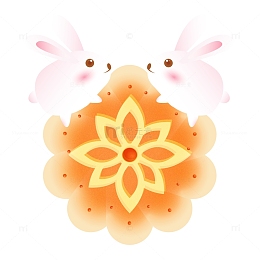 中秋节卡通兔子月饼手绘矢量元素
