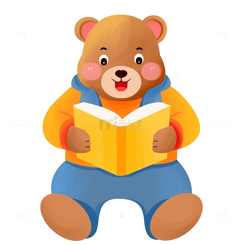 卡通可爱看书的狗熊元素