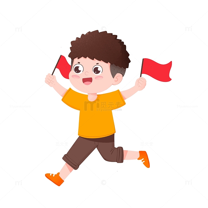 男孩拿着小红旗奔跑开心庆祝国庆节