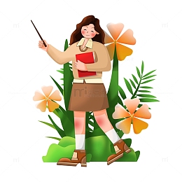 教师节女老师上课人物形象元素