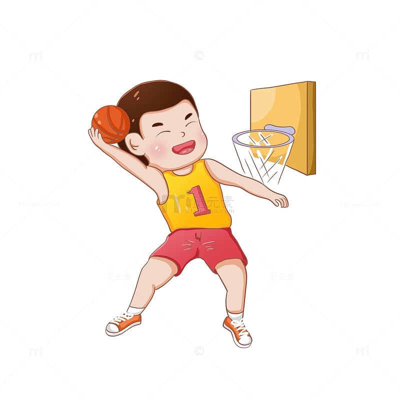 打篮球男孩运动员手绘插画灌篮