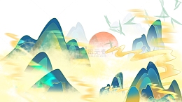 中秋国庆中国风国潮山脉祥云底部纹理边框