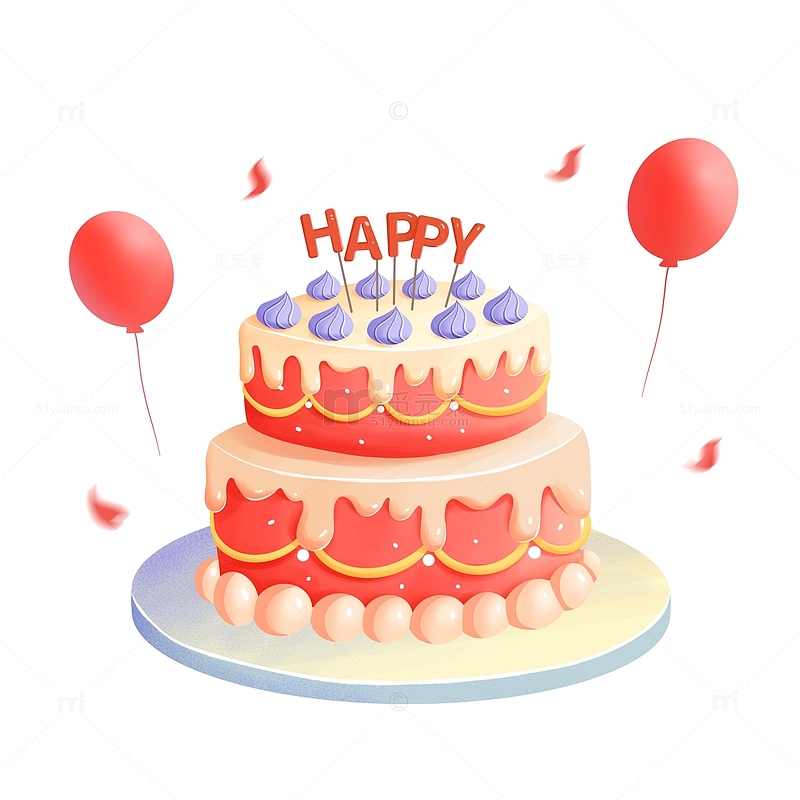 手绘奶油蛋糕甜点生日快乐气球素材