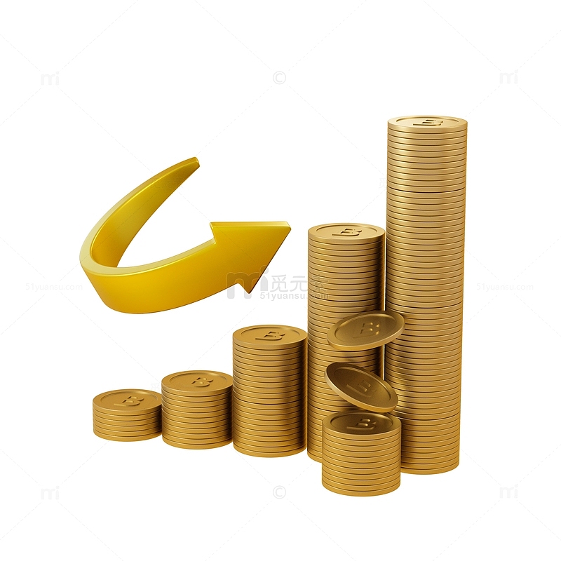 金融市场金币上升柱状图3D元素