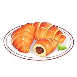 面包牛角包可颂巧克力流心插画素材