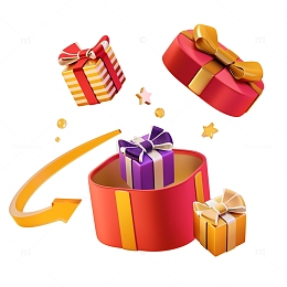 节日礼盒打开的豪华大礼包3D促销元素