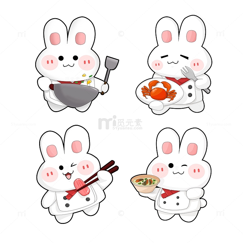 餐饮美食可爱卡通兔子厨师贴纸