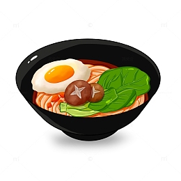 手绘卡通鸡蛋香菇面美食元素