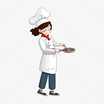 卡通餐饮美食职业人物炒菜做饭的女大厨师
