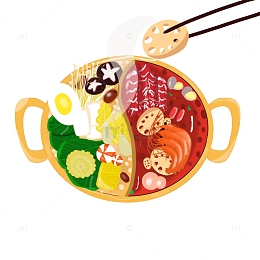 火锅美食鸳鸯锅手绘元素