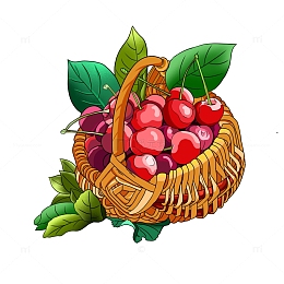 手绘水果果篮美食插画