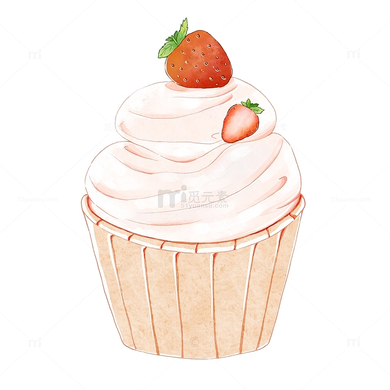 水彩风草莓蛋糕奶油甜点美食手绘小清新