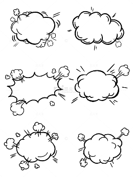 黑白云朵对话框卡通气泡标签框