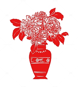 菊花花瓶剪纸寒露节气元素