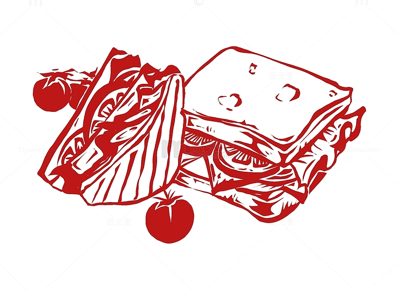 圣女果小番茄培根生菜三明治美食剪纸