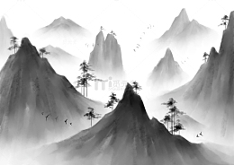黑白灰水墨画山