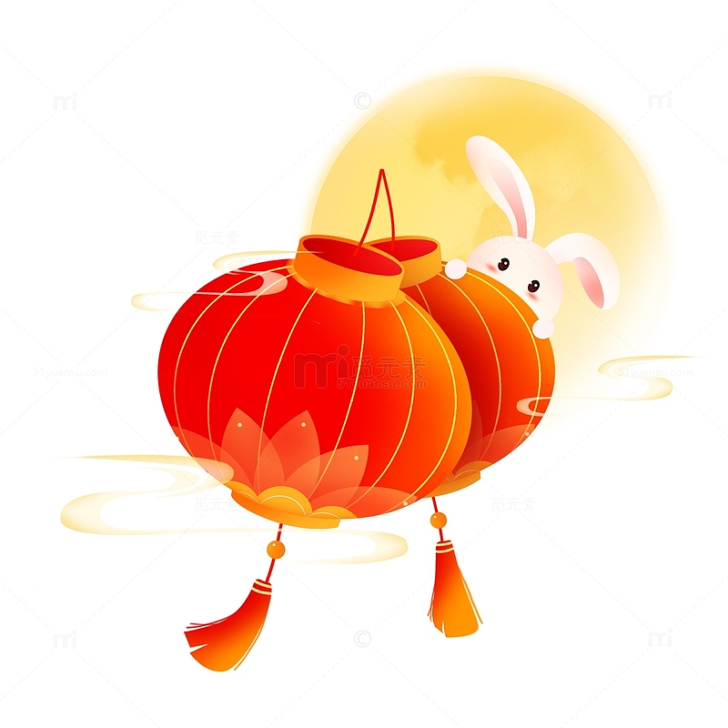 红色喜庆中国风灯笼兔子装饰插画元素