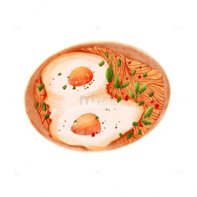 手绘卡通美食鸡蛋面煎蛋小面元素