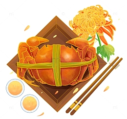 美食秋季阳澄湖大闸蟹元素