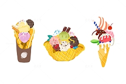 冰淇淋蛋筒鸡蛋仔双球甜品美食剪纸