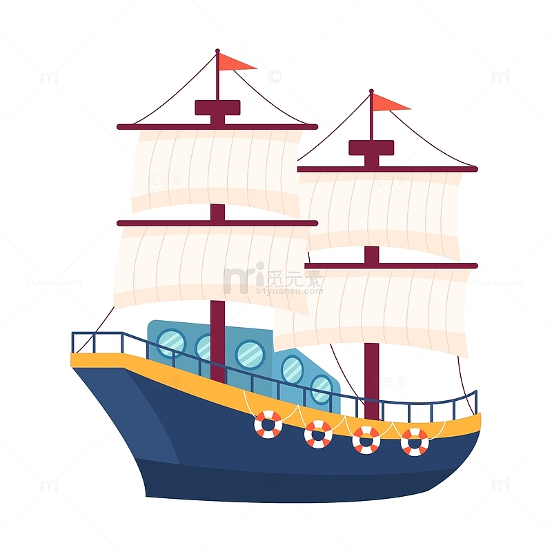 卡通简约海上交通工具轮船