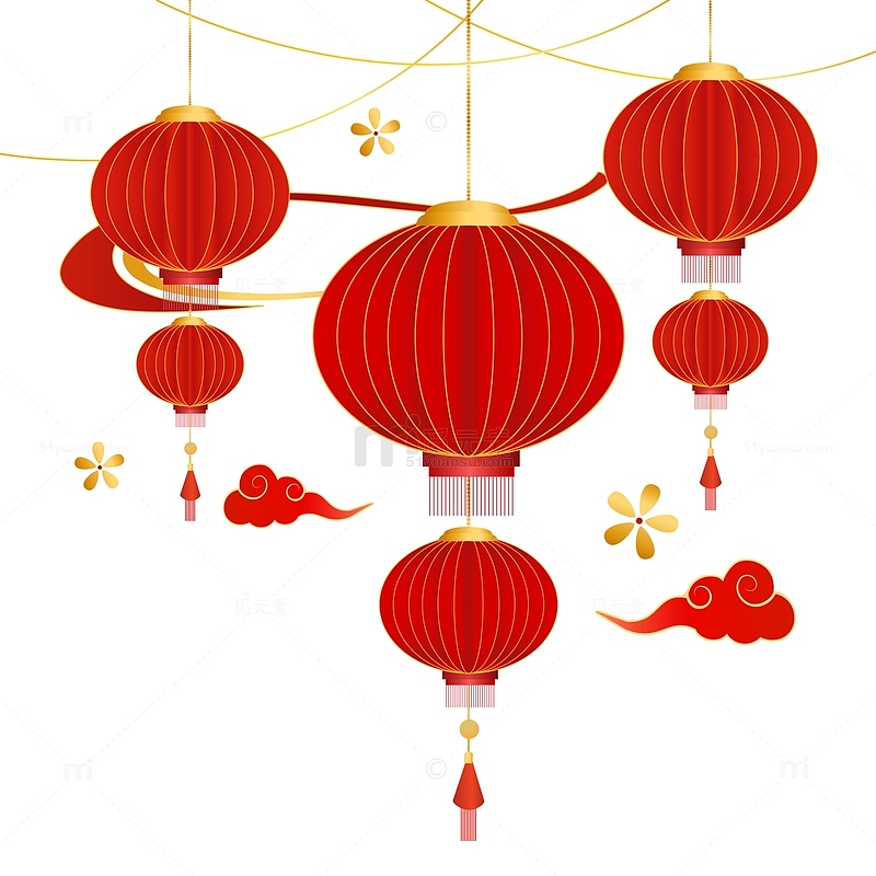 红色喜庆古典中国风金色线条灯笼装饰元素