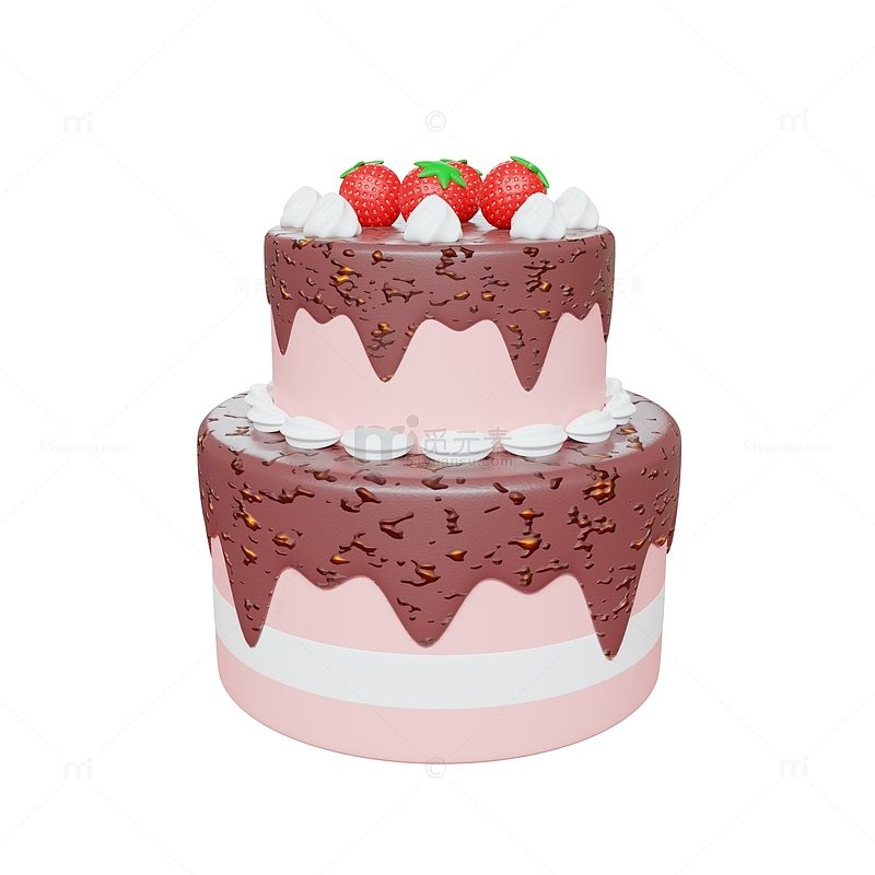 草莓巧克力奶油蛋糕生日蛋糕美食3D模型