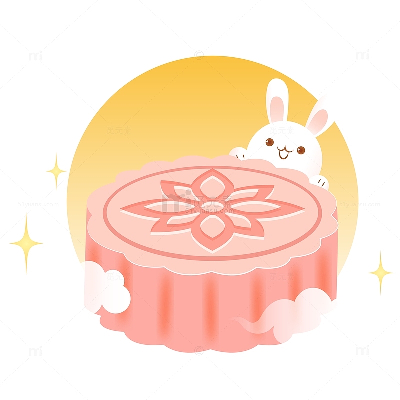 中秋节粉色玉兔月饼插画矢量元素