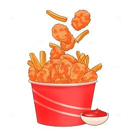 美食炸鸡薯条番茄酱