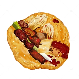 美食卷饼大葱肉烧烤金针菇酱