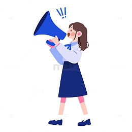 女生拿着喇叭在招聘扁平插画