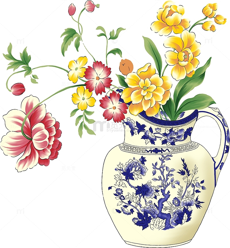 青花瓷花瓶插花图片