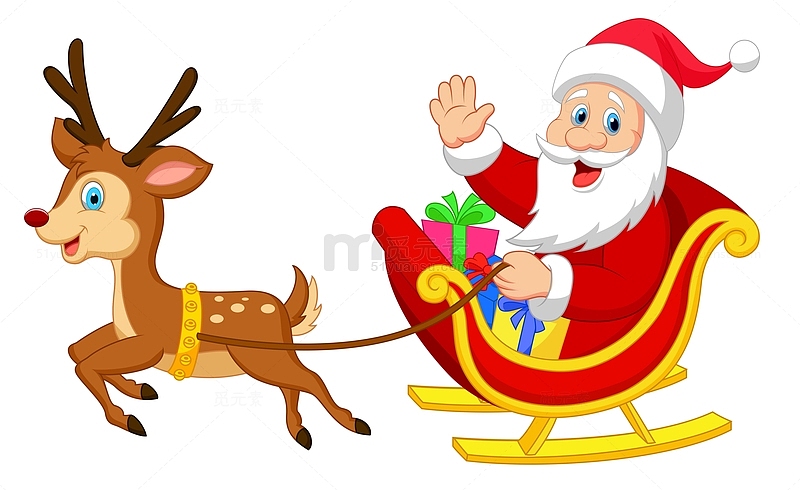 卡通圣诞老人坐雪橇