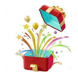 3D促销电商卡通礼包打开的礼盒装饰元素