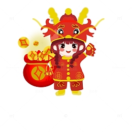 龙年喜庆拜年红衣小龙人女孩红包