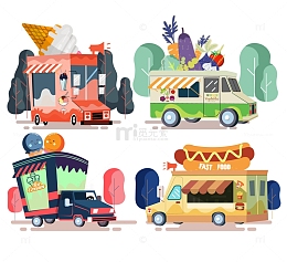 手绘路边汽车店铺卡通元素