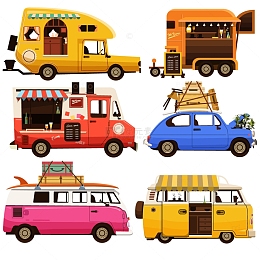 卡通扁平街边餐车元素